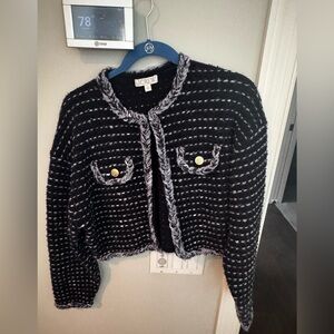 J. Crew Navy and White Textured Cardigan